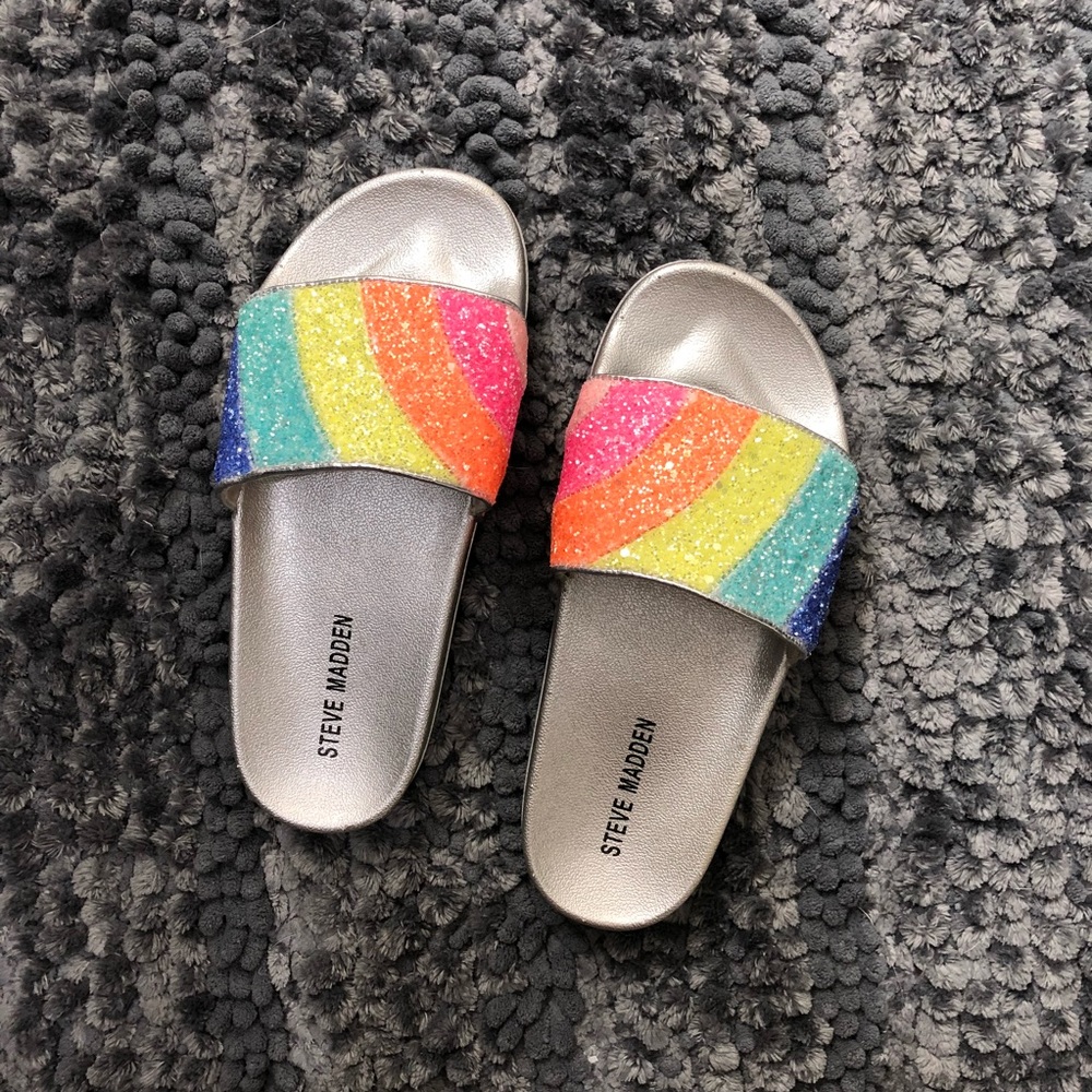 Girls size 3 - Rainbow Steve Madden slides